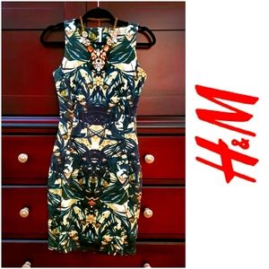 H&M Tropical Palm Scuba Sheath Dress - XS